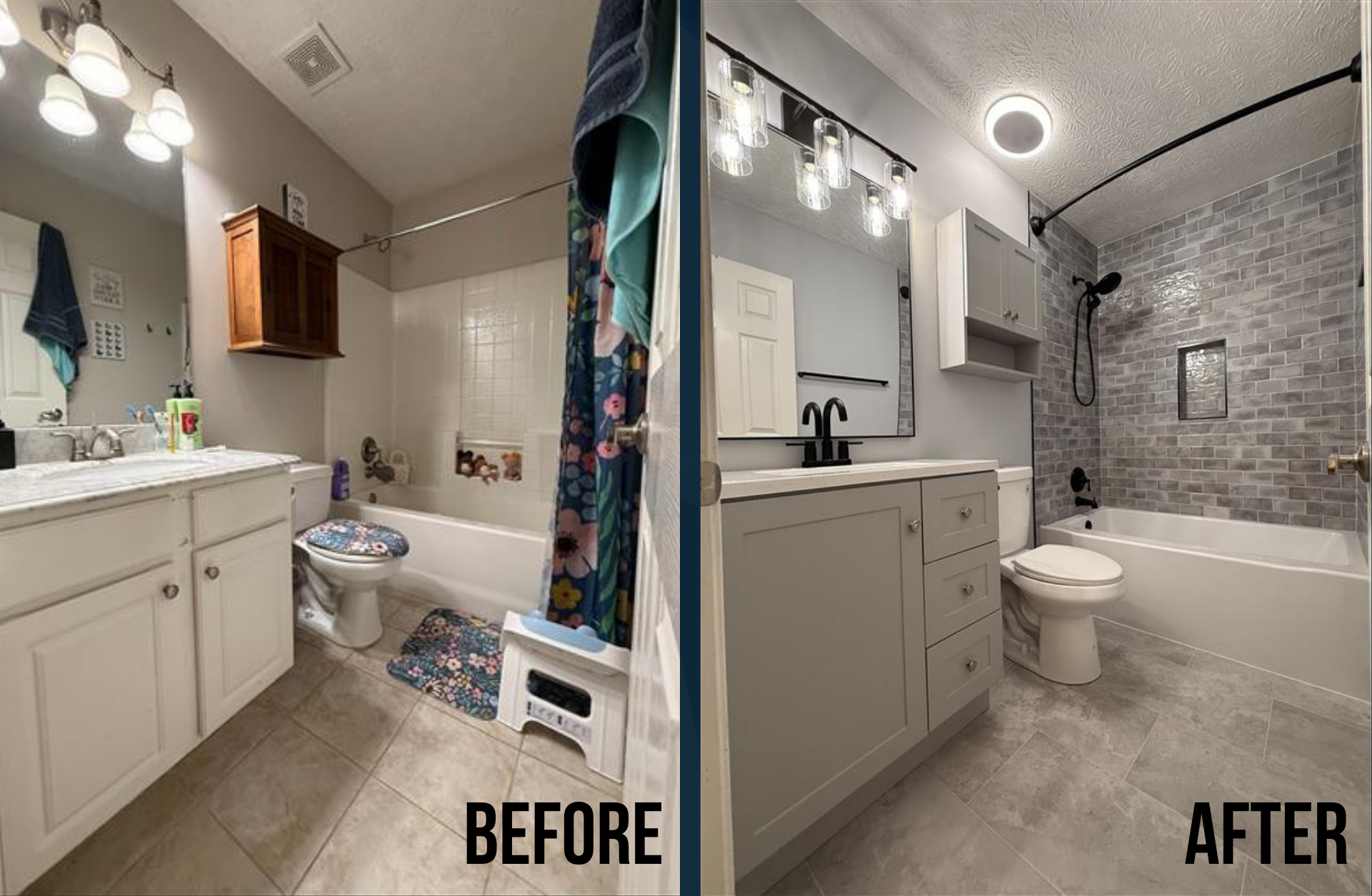 Before and after bathroom renovation by Blue Sky Construction